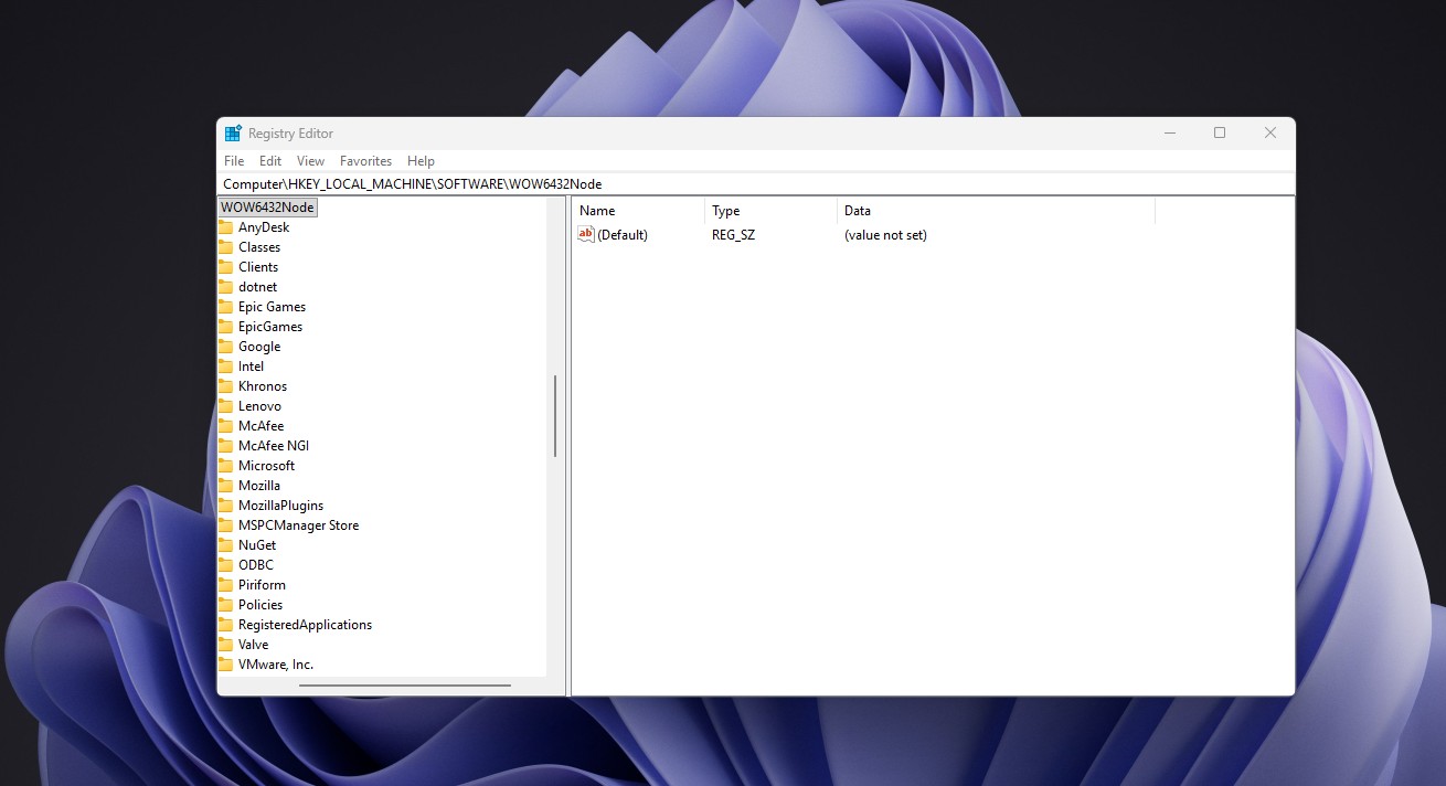 32-bit apps get their own registry view under WOW6432Node on Windows 11